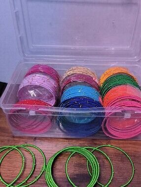 Bangles Thread Wrapped Metal With Beads 12 Colors 8 inches